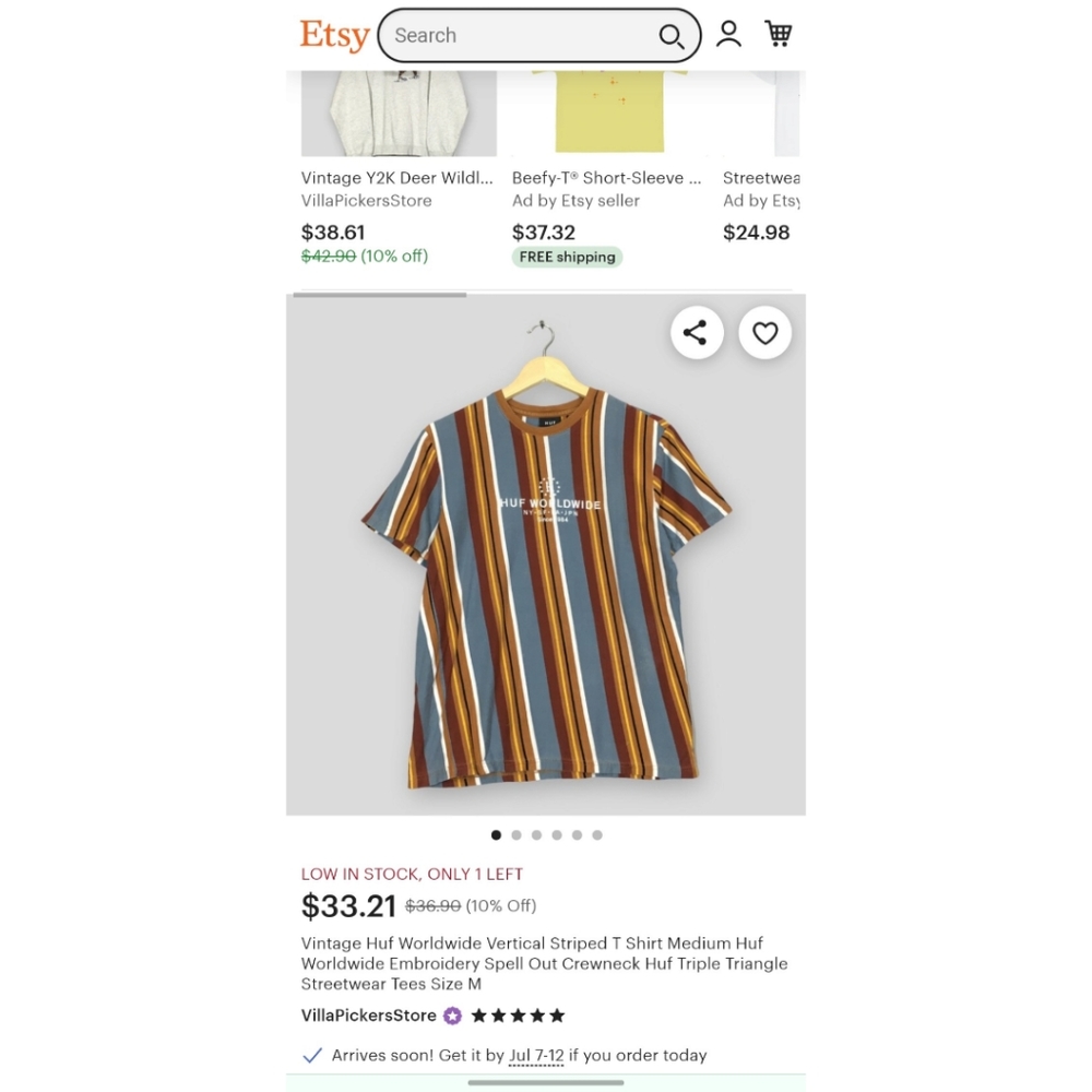 Vintage Huf Worldwide Vertical Striped T Shirt Medium